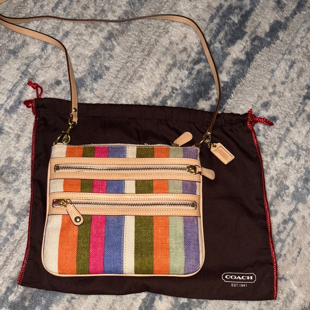 Coach Colorful Striped Crossbody Bag-Rainbow Wallet Bundle